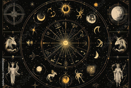 Wallpaper Mural Celestial Chart Depicting Zodiac Signs and Cosmic Entities Torontodigital.ca