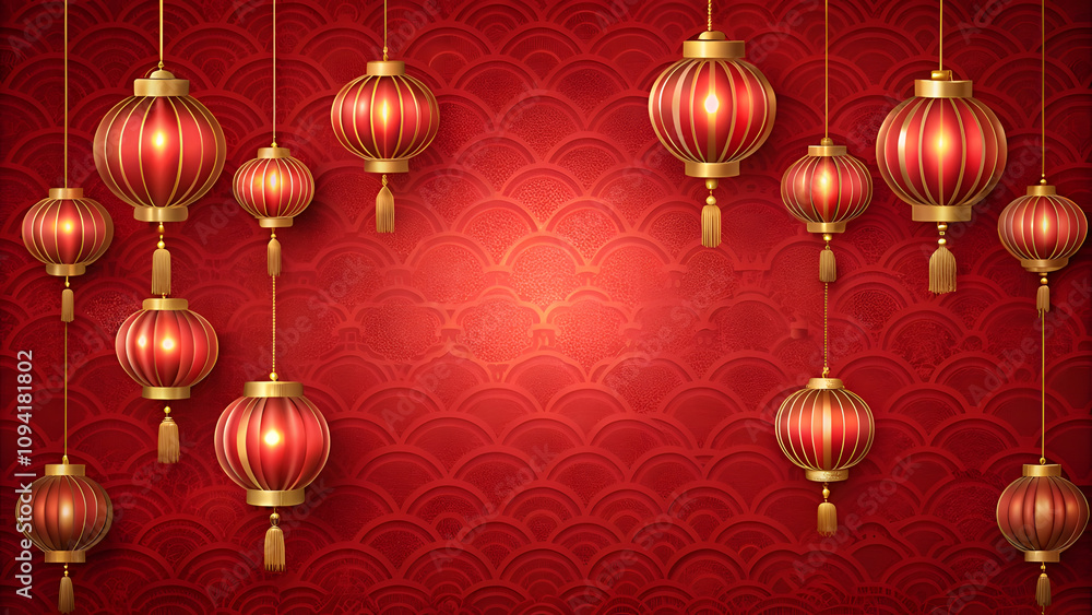 Red Silk with Golden Lantern Decorations. Perfect for: Chinese New Year, Lantern Festival Red Silk with Golden Lantern Decorations. Perfect for: Chinese New Year, Lantern Festival
