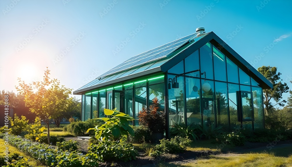Fototapeta premium futuristic green house made of glass and metal 2025