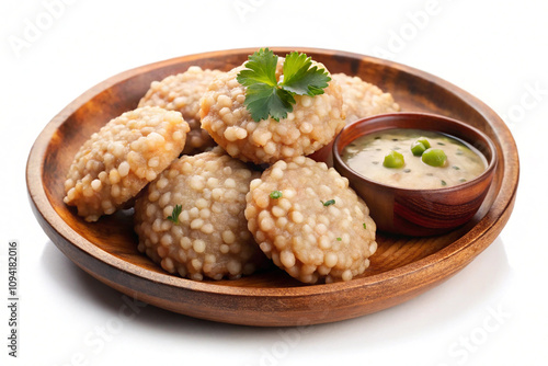 Sabudana vada on clay plate,isolated on white background photo