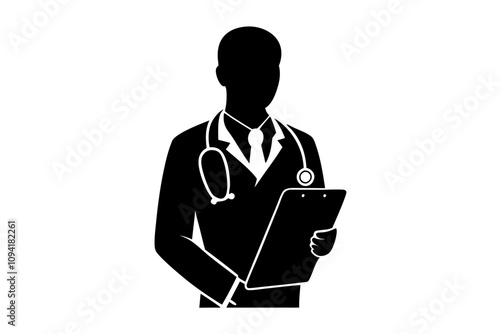 Doctor with a Clipboard Silhouette Vector Illustration - Professional Healthcare Design