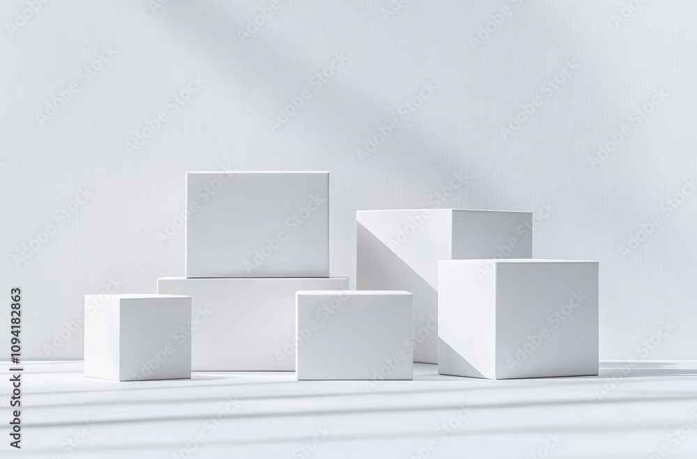 Minimalist White Boxes Pyramid with Soft Shadow for Display on Clean Background Minimalist White Boxes Pyramid with Soft Shadow for Display on Clean Background