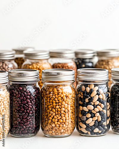 Colorful jars filled with various types of beans, showcasing a diverse collection for culinary inspiration.