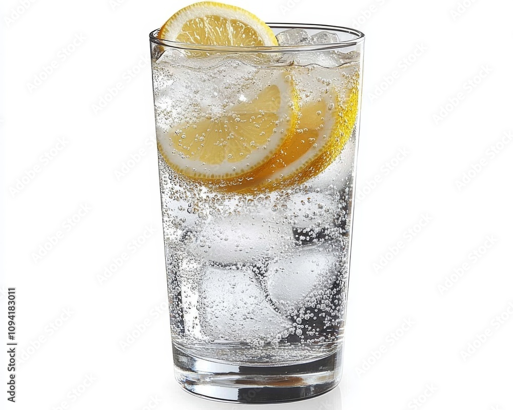 Lemon Soda Highball Cocktail with Ice Water and Lemon Slices Lemon Soda Highball Cocktail with Ice Water and Lemon Slices