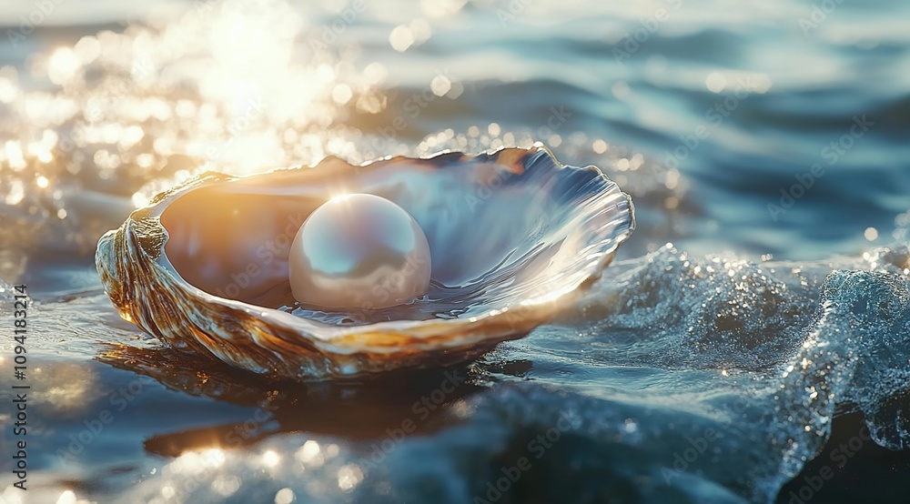 A beautiful oyster shell with an oversized pearl inside A beautiful oyster shell with an oversized pearl inside