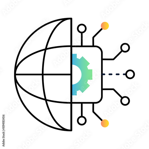 Digital Transformation Icon – Globe with Circuit Design, Representing Technology Integration and Innovation