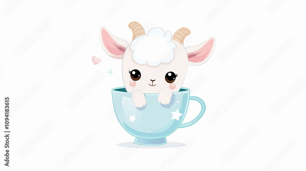Adorable Kid Goat in a Teacup. Adorable Kid Goat in a Teacup.