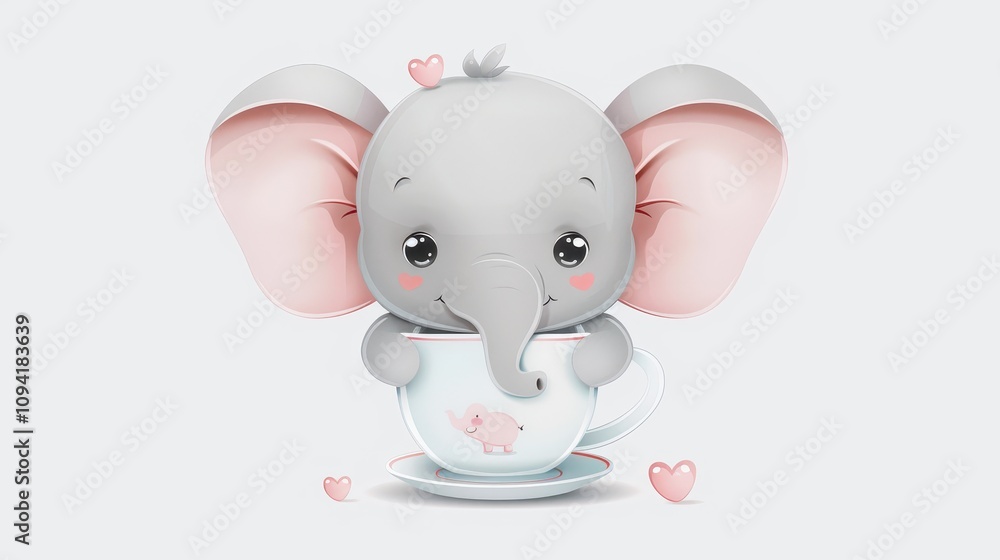 Cute Baby Elephant in Teacup Cute Baby Elephant in Teacup