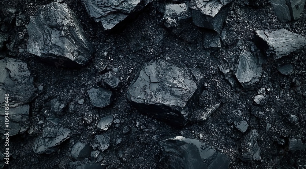 A top-down view of black coal, a natural material used for heat and energy production. A top-down view of black coal, a natural material used for heat and energy production.