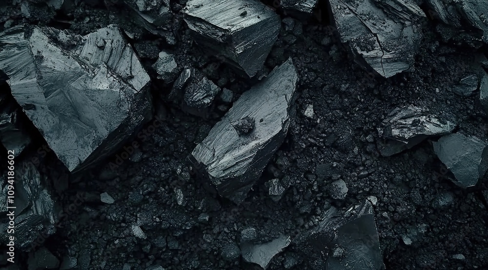 Fototapeta premium A top-down view of black coal, a natural material used for heat and energy production.