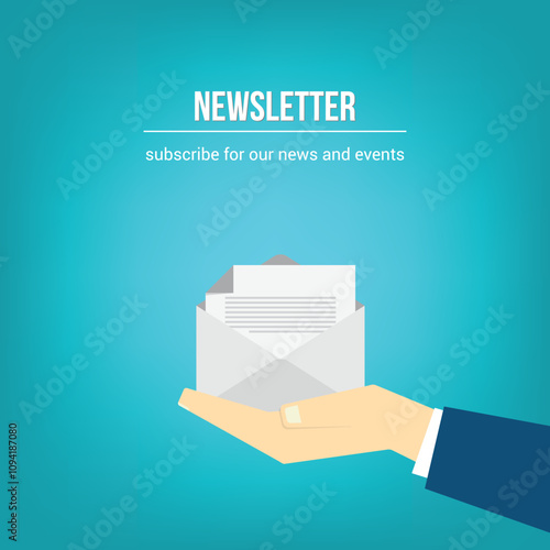 Newsletter. vector illustration of email marketing. subscription to newsletter, news, offers, promotions. a letter and envelope. subscribe, submit. send by mail.