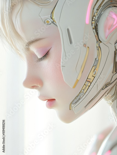 Android human Hybrid, Young Blonde, Profile, Isolated