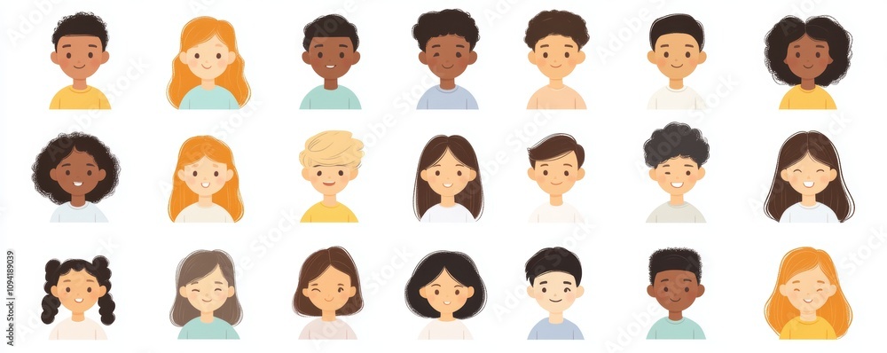 Diverse Children Headshots Icons Modern Color Design Diverse Children Headshots Icons Modern Color Design