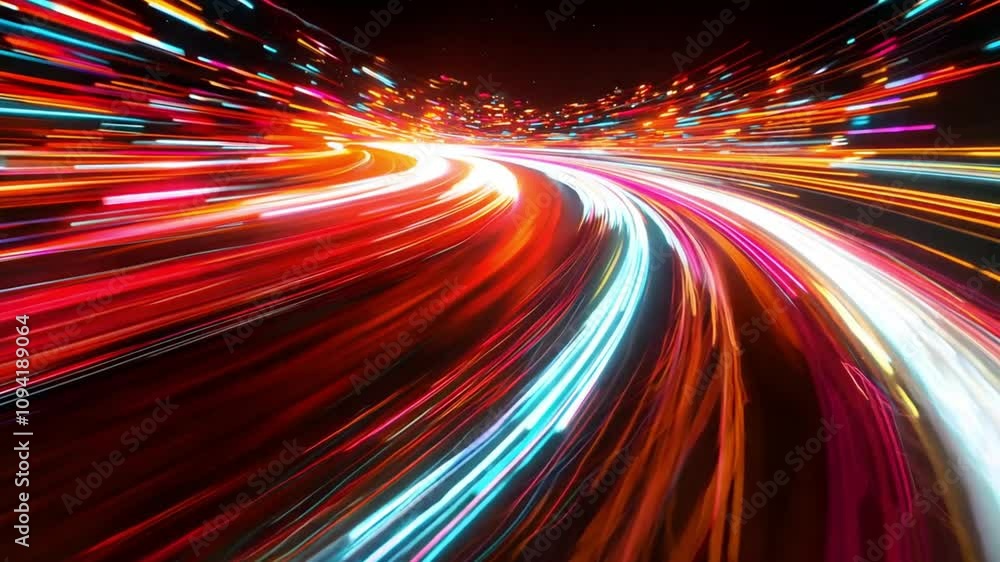 Abstract Light Trails on a Winding Road at Night Abstract Light Trails on a Winding Road at Night