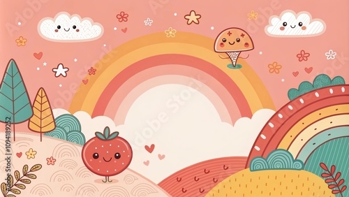 cute beautiful cartoon light red background