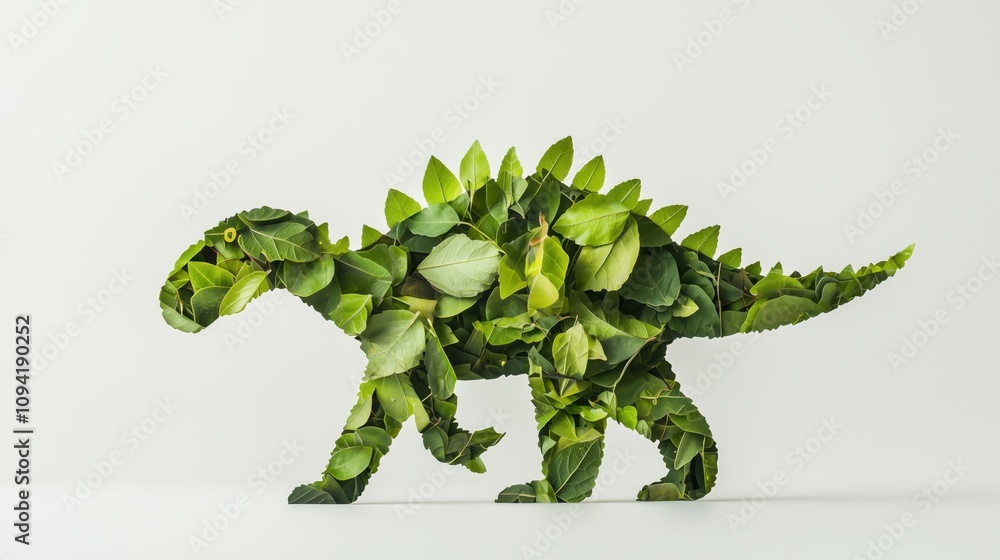 Fototapeta premium Leaf Dinosaur Walking Pose - Nature Inspired Foliage Art