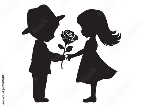 Happy Valentine's Day!csilhouette of a man gives flower to his girlfriend