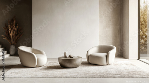 Wallpaper Mural Elegant minimalist space with two armchairs, coffee table, and soft carpet Torontodigital.ca