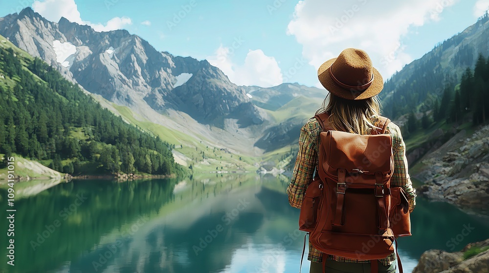 Stylish Trendy Hipster Woman Traveler in a Felt Hat Stylish Trendy Hipster Woman Traveler in a Felt Hat