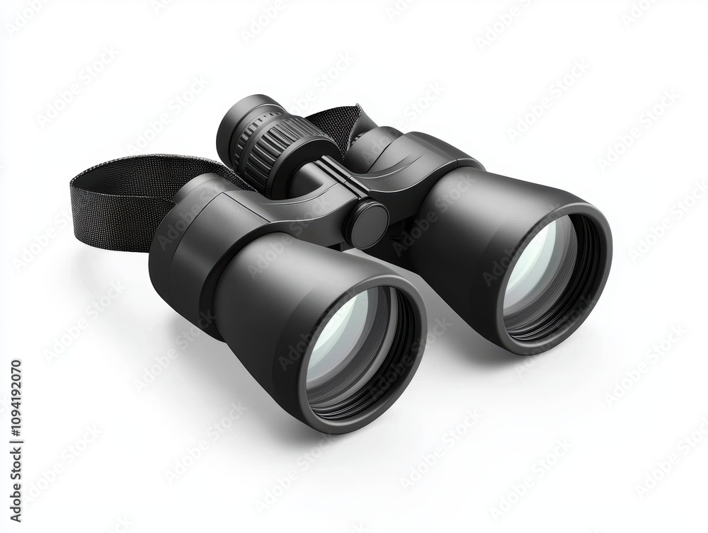 A pair of black binoculars designed for clear long-distance viewing, ideal for birdwatching, hiking, or outdoor exploration. A pair of black binoculars designed for clear long-distance viewing, ideal for birdwatching, hiking, or outdoor exploration.
