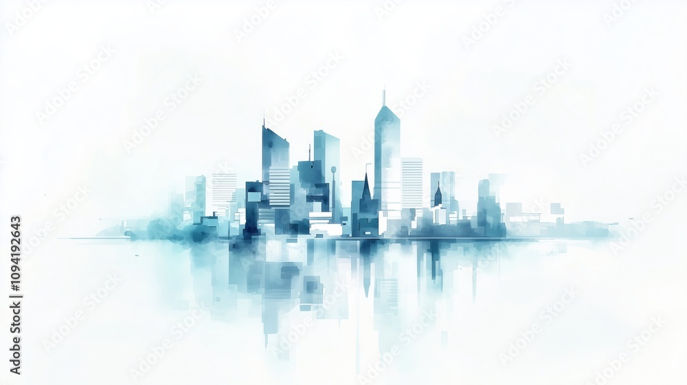 Obraz premium Moody Urban Skyline: Grayscale Watercolor with Blue Hints