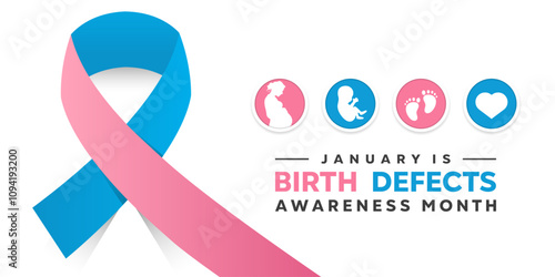 January Is Birth Defects Awareness month. Great for cards, banners, posters, social media and more. White background. 