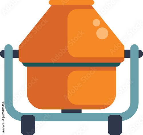 Orange cement mixer is mixing cement for a construction project