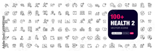 Extensive set of healthcare related icons. Telemedicine, insurance, pregnancy, mental and dental health, lifestyle and others. Pixel perfect, editable stroke