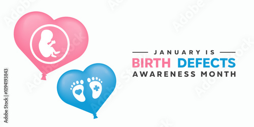 January Is Birth Defects Awareness month. Baby, foot and heart. Great for cards, banners, posters, social media and more. White background. 
