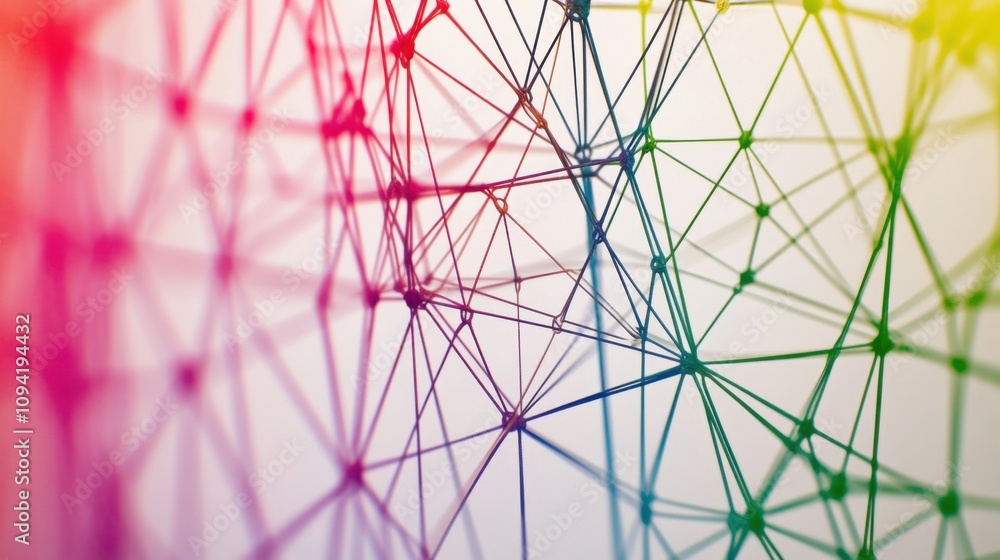 Obraz premium A network of interconnected, multicolored lines forming a geometric web, symbolizing the interconnectedness and strength of a diverse community