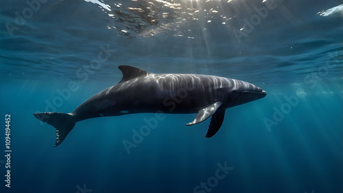 A False Killer Whale (Pseudorca crassidens) swimming gracefully underwater ai photo