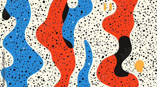 Abstract waves seamless pattern with spotted texture