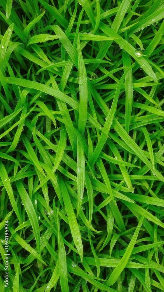 Vibrant green grass texture with lush blades and dew drops, outdoor Vibrant green grass texture with lush blades and dew drops, outdoor