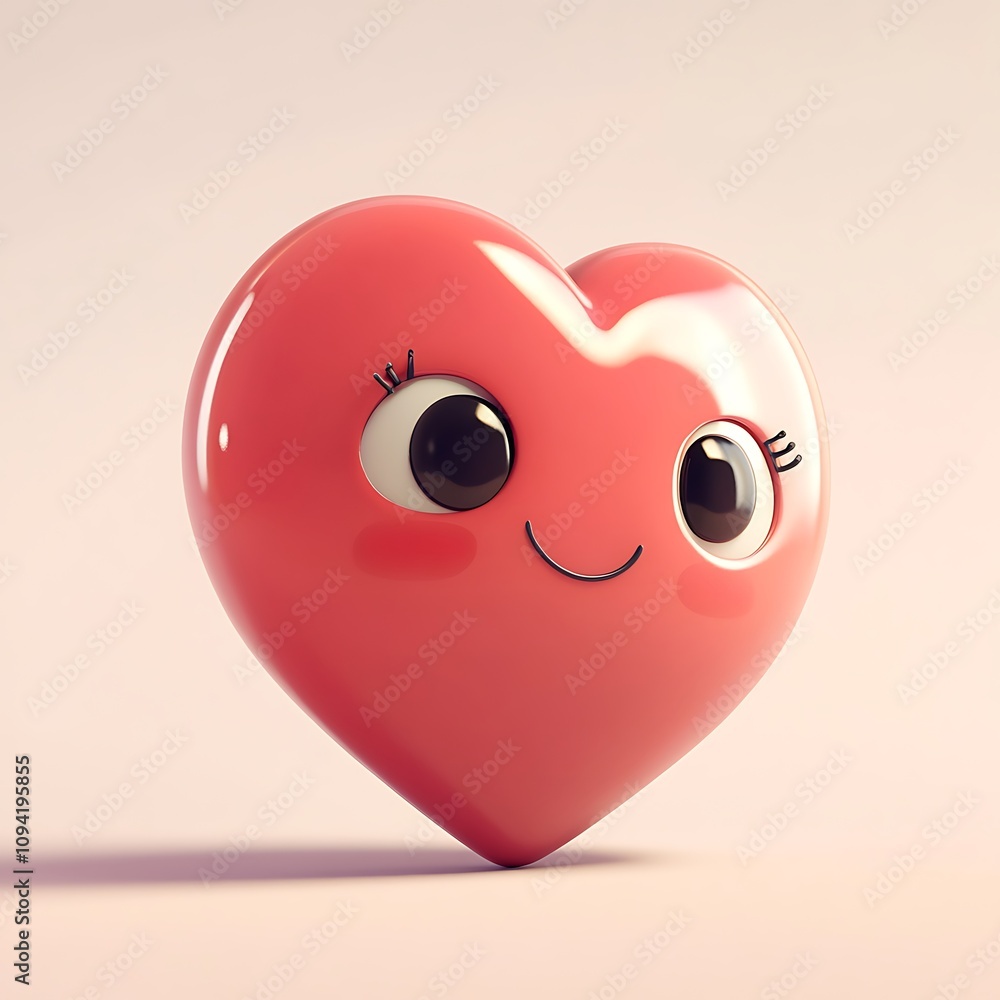 3D heart in a cute cartoon style, in a red color on a white background. 3D heart in a cute cartoon style, in a red color on a white background.