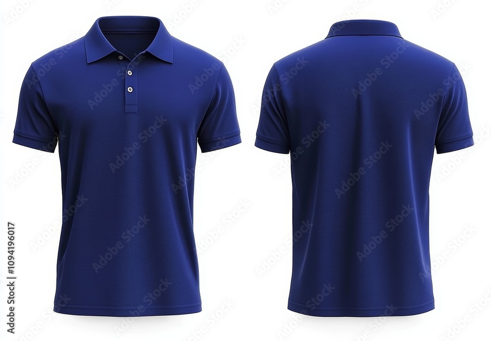 Realistic Short-Sleeve Blue Polo Shirt with Collar and Button Design Realistic Short-Sleeve Blue Polo Shirt with Collar and Button Design