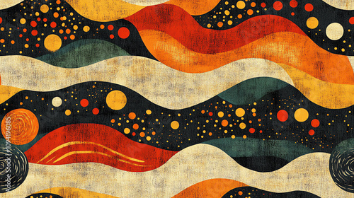 Abstract waves seamless pattern with grunge texture