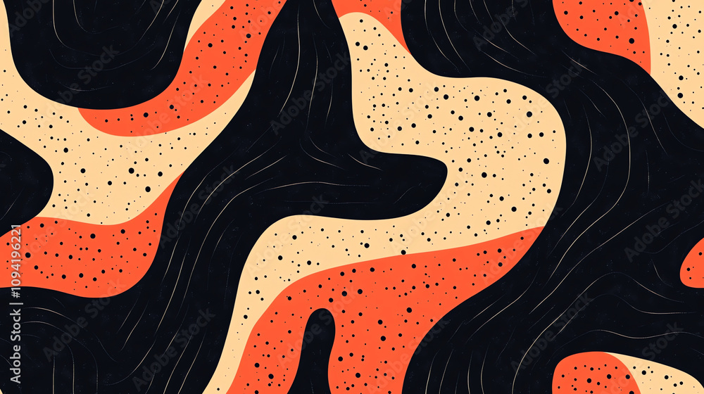 Obraz premium Abstract waves seamless pattern in coral and black