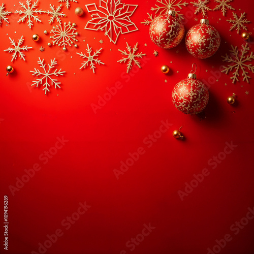 Merry Christmas and Happy new year greeting carddecorative winter holiday on red background photo