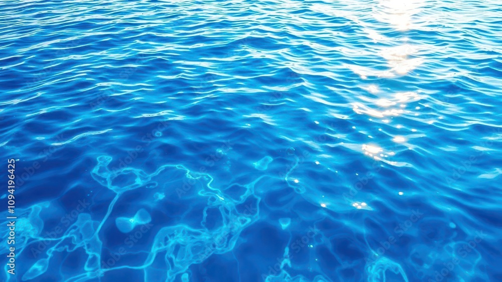 Rippling blue water with reflections of the sky and sun, blue Rippling blue water with reflections of the sky and sun, blue