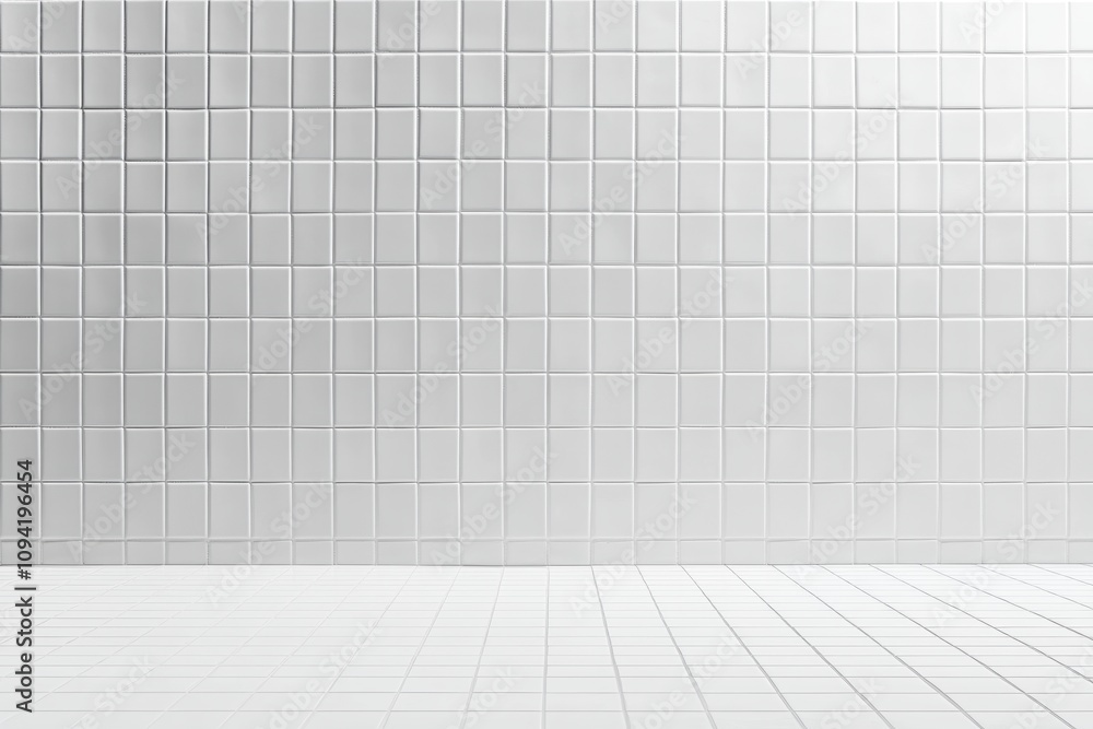 Obraz premium White Tiled Wall with Grid Pattern Clean Minimalist Interior Presentation Mockup