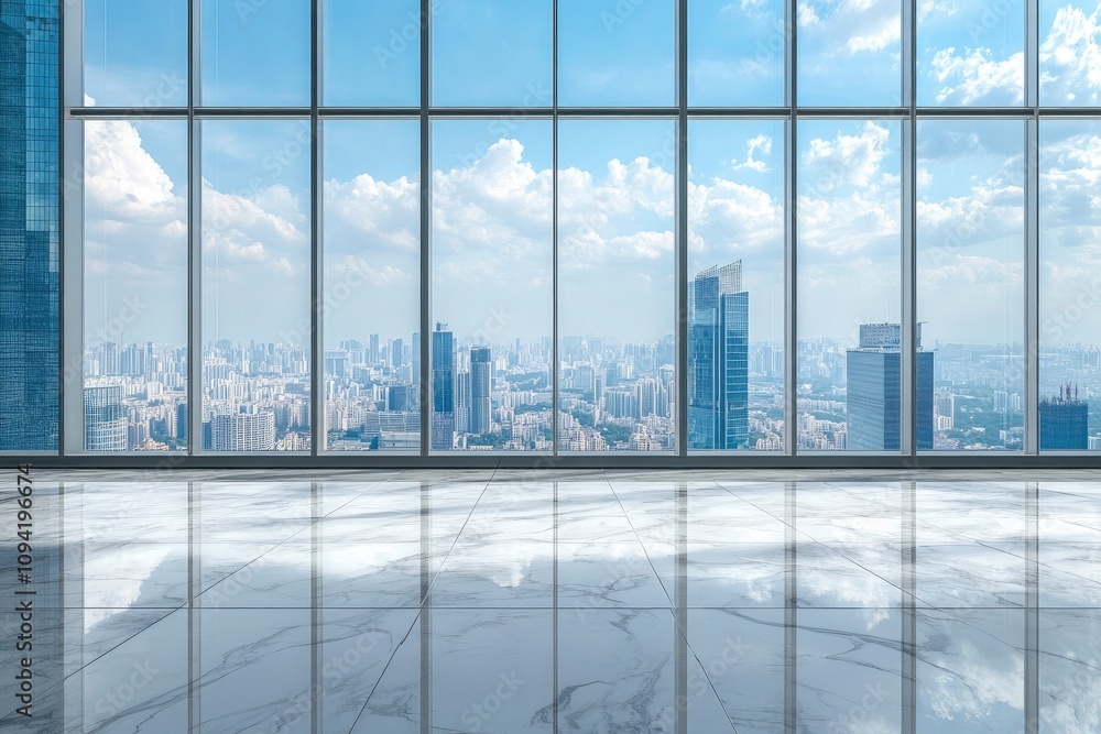 Empty marble floors and city views under the blue sky generative ai Empty marble floors and city views under the blue sky generative ai