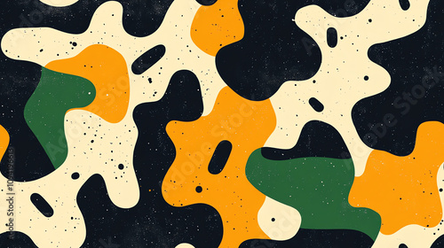 Military camouflage seamless pattern in green and orange, abstract background design