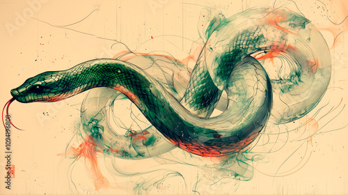 Minimalist Zodiac Poster Featuring the Wood Snake