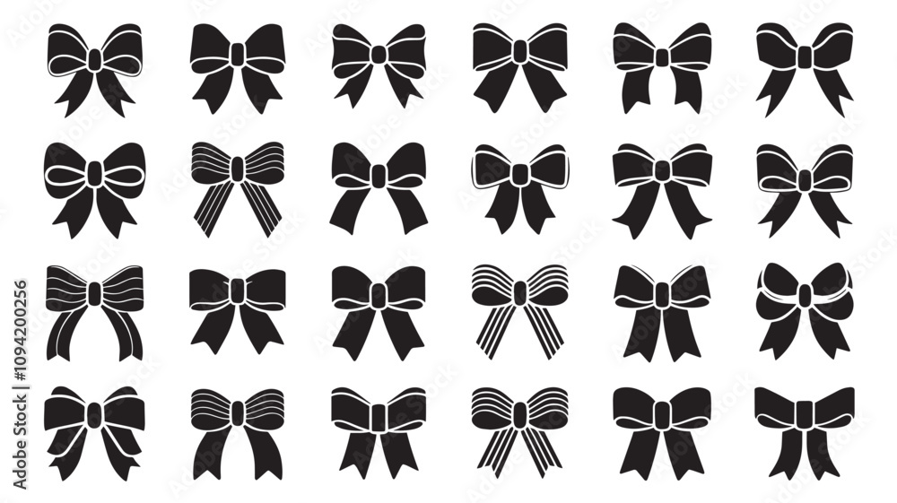 Set of graphical decorative bows. Set of graphical decorative bows.