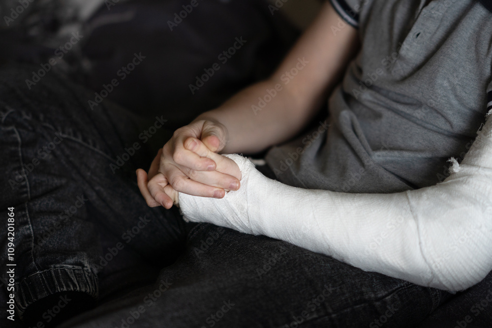 hand in a plaster cast hand in a plaster cast