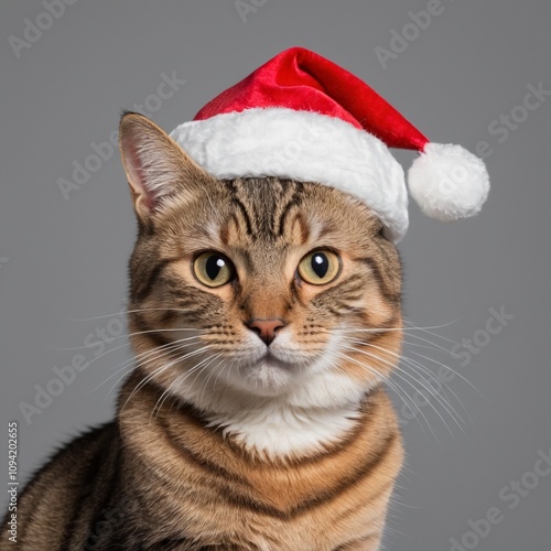 A cat in Christmas hat isolated