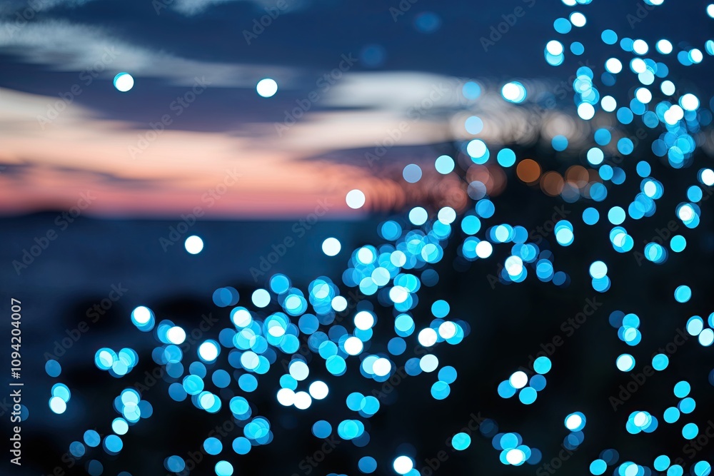 Fototapeta premium Luminous Blue Sparkling Bokeh Effect in Twilight