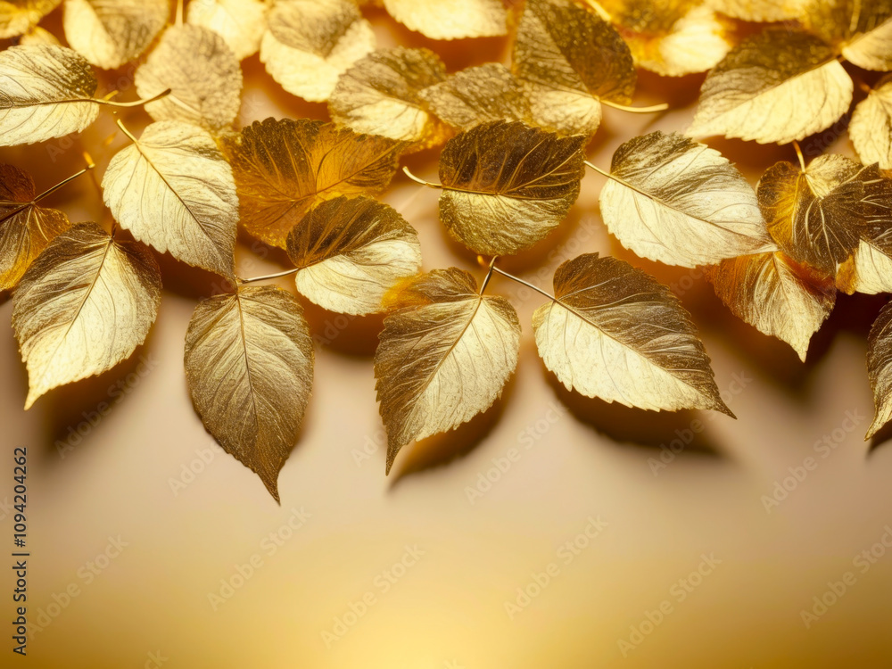 Golden Leaves on Beige Background. Golden Leaves on Beige Background.