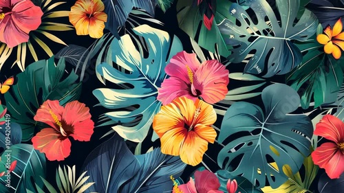 Wallpaper Mural Fixed: Modern, colorful, and abstract tropical floral pattern. Torontodigital.ca