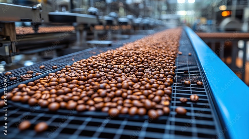Coffee Beans on Conveyor Belt in a Factory Coffee Beans on Conveyor Belt in a Factory